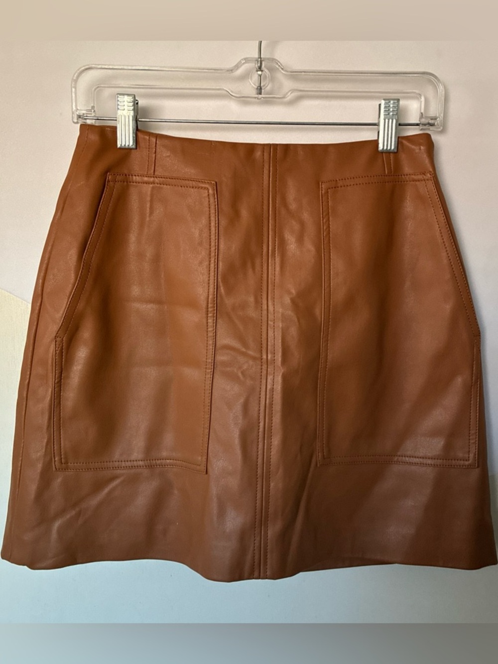 H&M-Brown Faux Leather Mini Skirt w/Pockets Sz 6